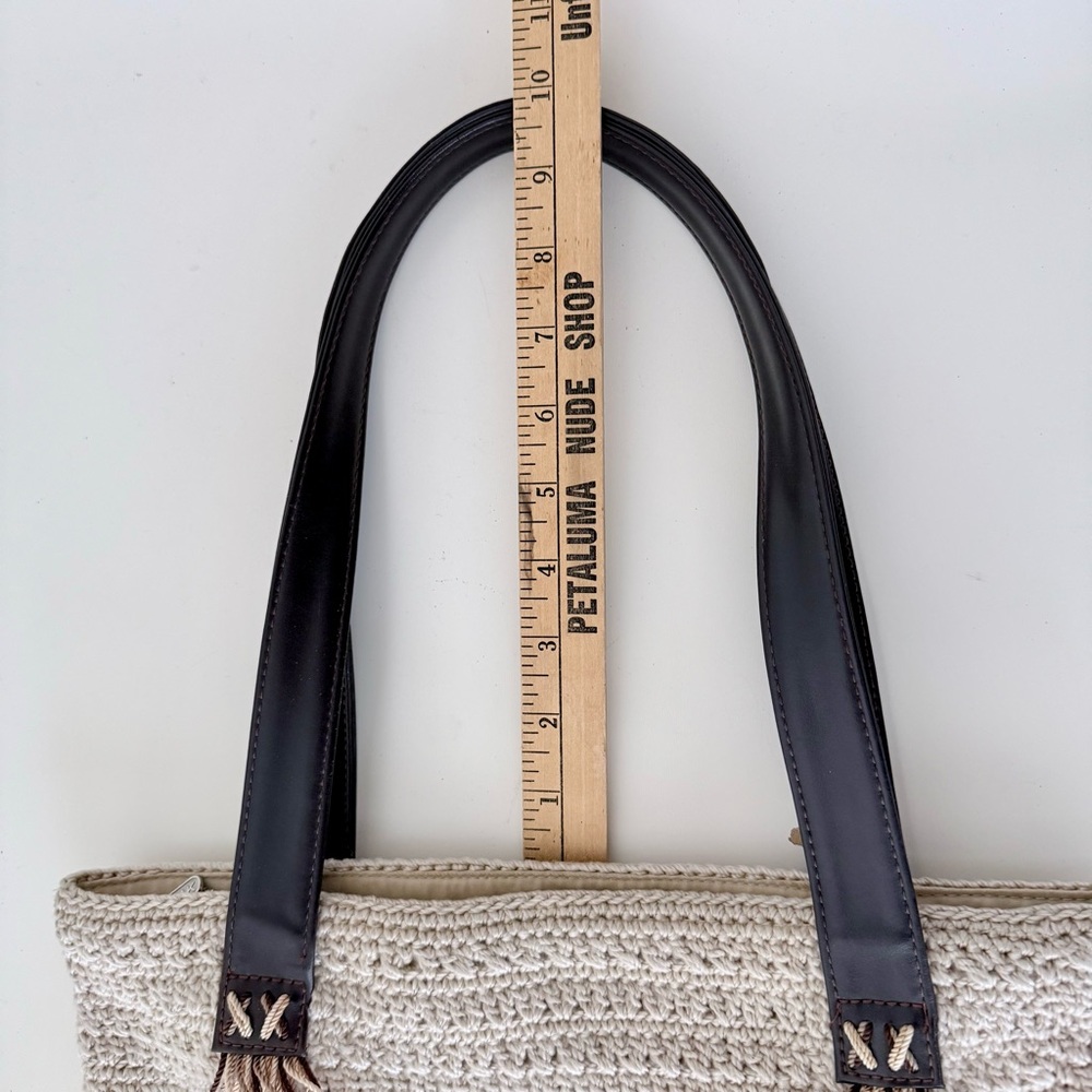 The Sak Vintage Crochet Boho Tote Bag - Cream Nylon String With Beaded Tassels - Picture 13 of 16